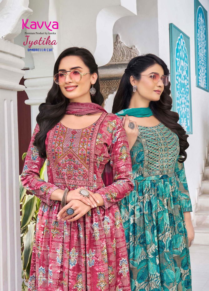 Jyotika Vol 5 By Kavya Capsule Foil Printed Embroidery Kurti With Bottom Dupatta Wholesale Online
